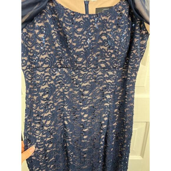 Alex Evenings Womens Size 10 Navy Mermaid Gown Lace Off Shoulder Elegant - Picture 5 of 13